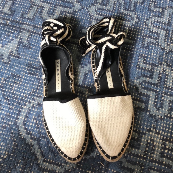 Zara black and white lace up espadrille - Picture 1 of 4